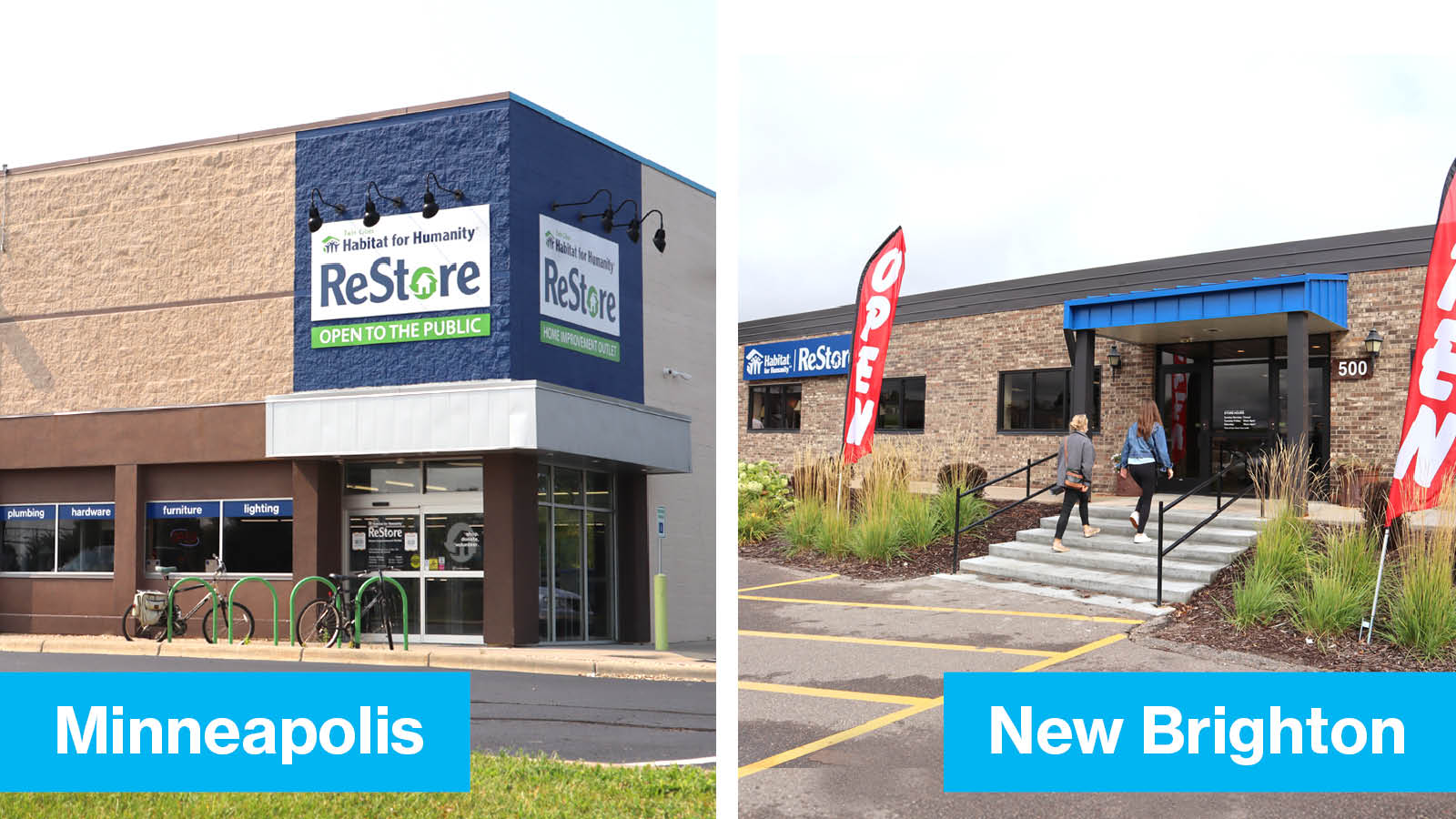 ReStore exteriors, Minneapolis on the left and New Brighton on the right.