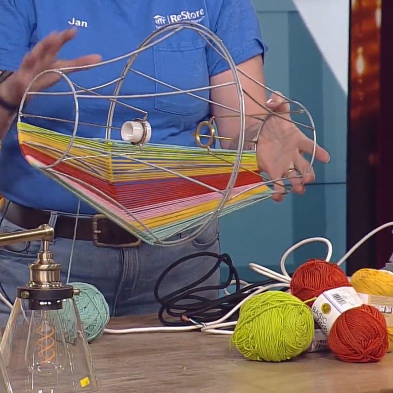 Yarn lamp.
